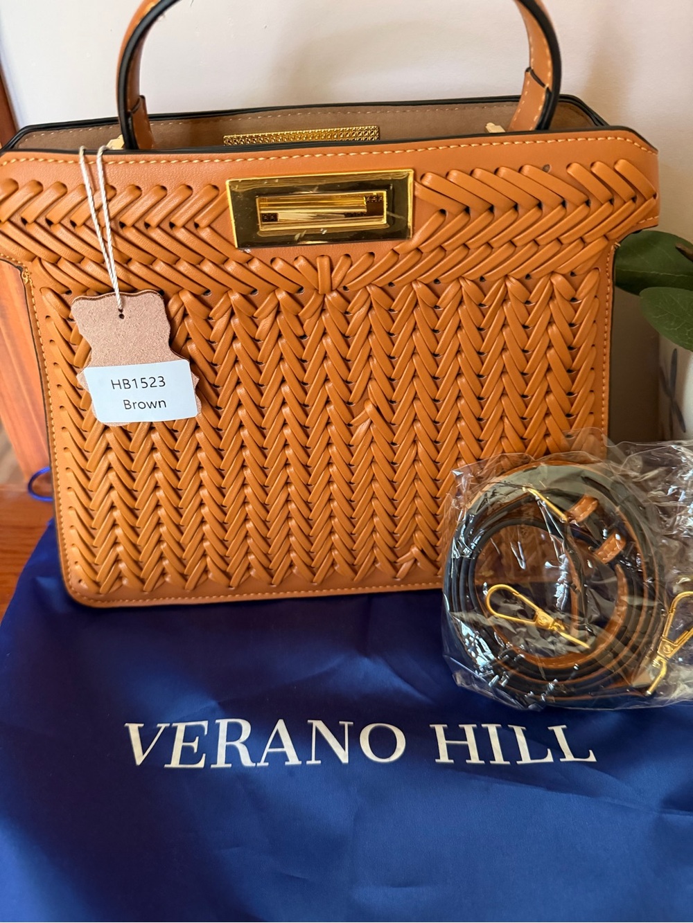 Verano Hill Brown Woven Crossbody Bag with Top Handle